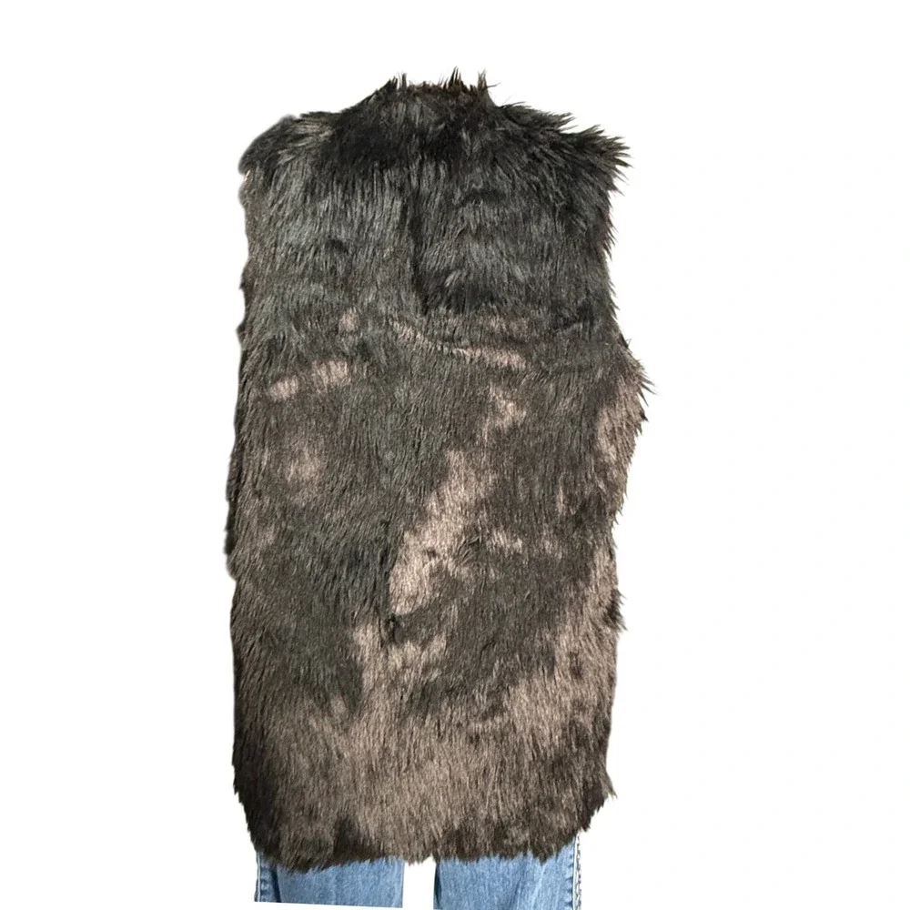 Gianni Bini Faux Fur Vest Womens Medium Black Excellent Shaggy Open Front Layer